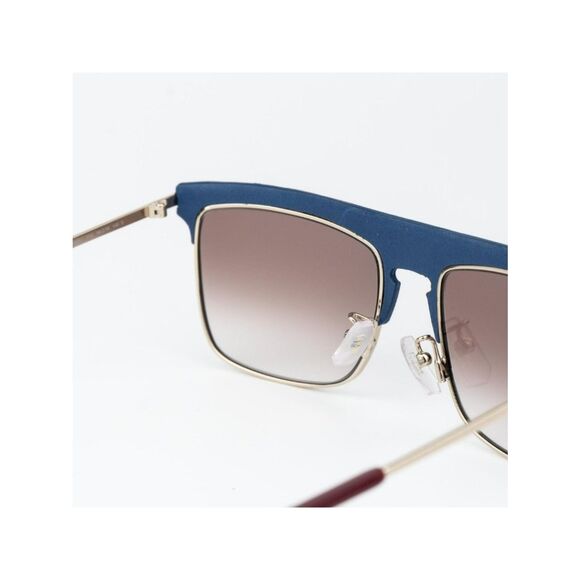 Loewe Women Sunglasses Gold Blue Leather Brown Gradient Square LW40006U 33G